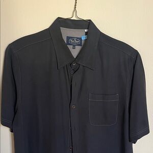 Nat Nast Men's Short-Sleeve Button-Up Shirt in Black with Contrast Stitching